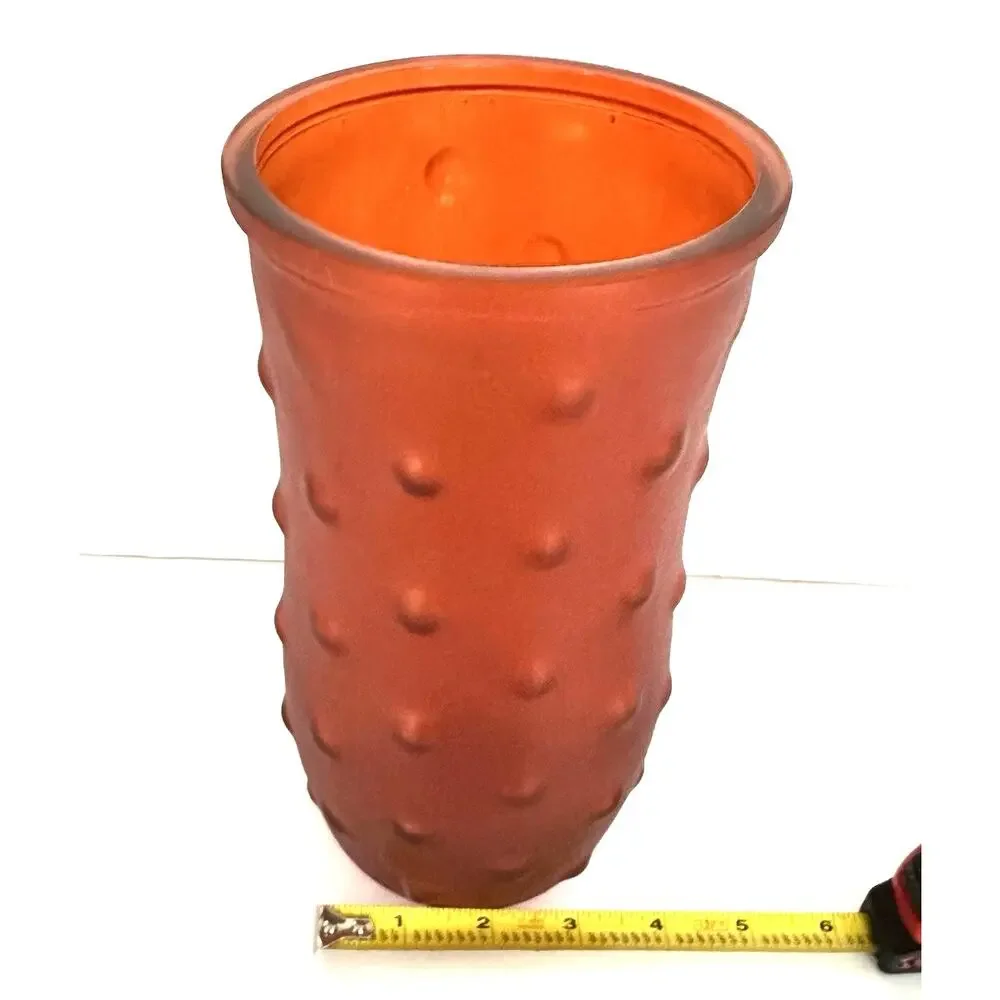Vintage Hoosier Glass Co. Orange Frosted Hobnail Dot Glass Vase 8.5” MCM 1059206